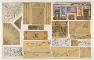 Dziewiętnaście projektów do dekoracji malarskiej wnętrz, 1830-97. Twórcy: Jules-Edmond-Charles Lachaise, Eugène-Pierre Gourdet.