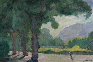 Grenoble, widok z Île Verte 1922 Olej na tekturze autorstwa Jules Flandrin