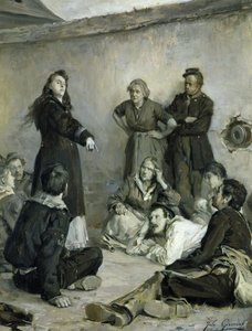 Louise Michel (1830-1905) Rozmowa z komunardami (olej na płótnie)