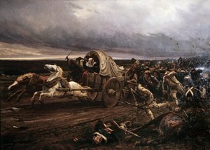 Powoli Cholet Insurrection uzbrojony w Vendee w marcu 1793 r., upomniany w październiku przez Konwencję i armie republikańskie, „Biali” wycofali się w kierunku Loary. Obraz Julesa Girardeta (1856-1938)
