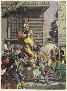 Ilustracja do pamiętników Casanovy (kolorowa litografia) autorstwa Jules Marie Auguste Leroux