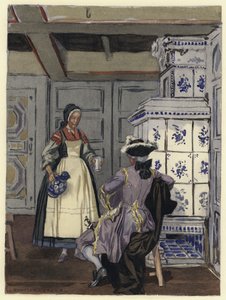 Ilustracja do pamiętników Casanovy (kolorowa litografia) autorstwa Jules Marie Auguste Leroux