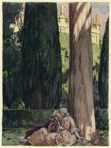 Ilustracja do pamiętników Casanovy (kolorowa litografia) autorstwa Jules Marie Auguste Leroux