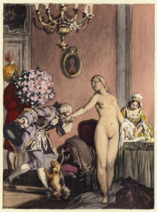 Ilustracja do pamiętników Casanovy (kolorowa litografia) autorstwa Jules Marie Auguste Leroux