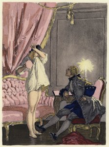 Ilustracja do pamiętników Casanovy (kolorowa litografia) autorstwa Jules Marie Auguste Leroux