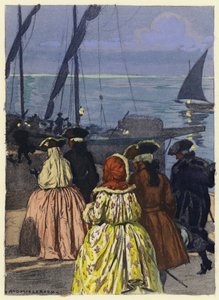 Ilustracja do pamiętników Casanovy (kolorowa litografia) autorstwa Jules Marie Auguste Leroux