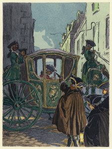 Ilustracja do pamiętników Casanovy (kolorowa litografia) autorstwa Jules Marie Auguste Leroux