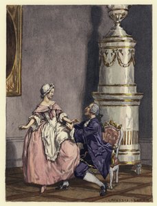 Ilustracja do pamiętników Casanovy (kolorowa litografia) autorstwa Jules Marie Auguste Leroux