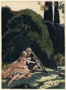 Ilustracja do pamiętników Casanovy (kolorowa litografia) autorstwa Jules Marie Auguste Leroux