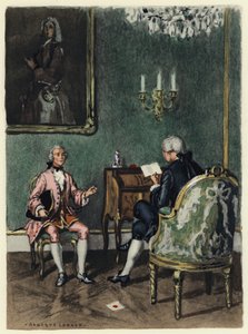 Ilustracja do pamiętników Casanovy (kolorowa litografia) autorstwa Jules Marie Auguste Leroux