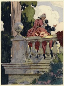 Ilustracja do pamiętników Casanovy (kolorowa litografia) autorstwa Jules Marie Auguste Leroux