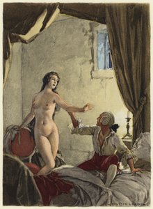 Ilustracja do pamiętników Casanovy (kolorowa litografia) autorstwa Jules Marie Auguste Leroux