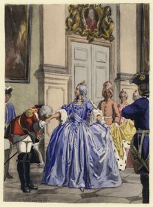 Ilustracja do pamiętników Casanovy (kolorowa litografia) autorstwa Jules Marie Auguste Leroux
