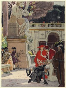 Ilustracja do pamiętników Casanovy (kolorowa litografia) autorstwa Jules Marie Auguste Leroux