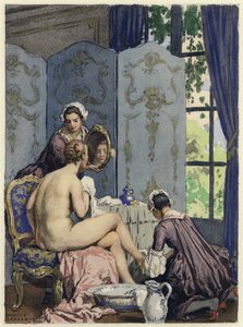 Ilustracja do pamiętników Casanovy (kolorowa litografia) autorstwa Jules Marie Auguste Leroux