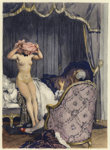 Ilustracja do pamiętników Casanovy (kolorowa litografia) autorstwa Jules Marie Auguste Leroux