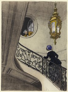Ilustracja do pamiętników Casanovy (kolorowa litografia) autorstwa Jules Marie Auguste Leroux