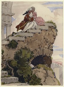 Ilustracja do pamiętników Casanovy (kolorowa litografia) autorstwa Jules Marie Auguste Leroux