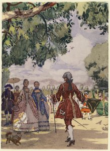 Ilustracja do pamiętników Casanovy (kolorowa litografia) autorstwa Jules Marie Auguste Leroux