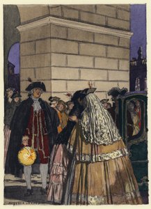 Ilustracja do pamiętników Casanovy (kolorowa litografia) autorstwa Jules Marie Auguste Leroux