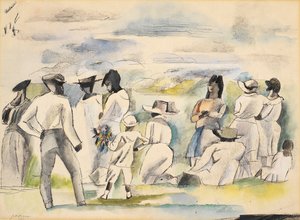Grupa figurek z chłopcem trzymającym kwiaty autorstwa Jules Pascin