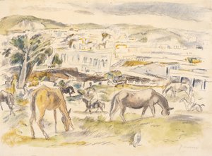 Konie w krajobrazie (wc na papierze) autorstwa Jules Pascin