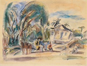 Krajobraz, domy i drzewa autorstwa Jules Pascin
