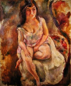 Siedząc pół-nago autorstwa Jules Pascin