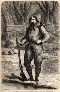 Portret doktora Henri (Heinrich) Bartha (1821-1865), niemieckiego odkrywcy, w garniturze podróżnym. Rysunek Julesa Pelcoqa, ilustrujący podróż w latach 1849-1855 do centrum Afryki, autorstwa dr Henri Bartha. Grawer w „” Le tour du monde, nouveau journal de