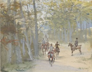 Leśny krajobraz z jeźdźcami autorstwa Jules baron Finot