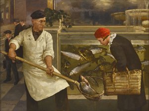 W sklepie rybnym par Klever, Julia Juliewicza Młodszego (1882-1942). Olej na płótnie, rozmiar : 130x176 autorstwa Juli Julievich the Younger Klever