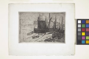Łodzie w porcie erin - wyspa man (akwaforta) autorstwa Julian Alden Weir