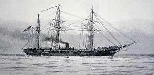 US Slup of War „Kearsage” Federalnej Marynarki Wojennej (grawerowanie) autorstwa Julian Oliver (after) Davidson