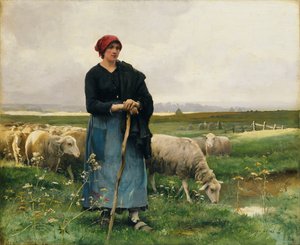 Pasterka ze swoją owczarnią, autorstwa Julien Dupre
