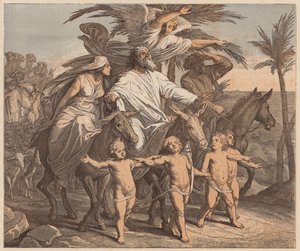 Abraham oglądający Ziemię Obiecaną, Księga Rodzaju, XII, 7 (kolorowy grawerunek)
