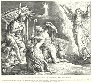 Zwiastowanie narodzin Chrystusa pasterzom (rycina) autorstwa Julius (after) Schnorr von Carolsfeld