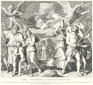 Babel, rozproszenie potomków Noego (rycina) autorstwa Julius (after) Schnorr von Carolsfeld