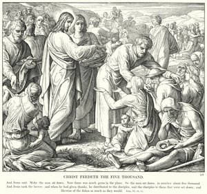 Chrystus karmi pięć tysięcy (rycina) autorstwa Julius (after) Schnorr von Carolsfeld