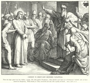 Chrystus jest przyprowadzony przed Kajfasza (rycina) autorstwa Julius (after) Schnorr von Carolsfeld