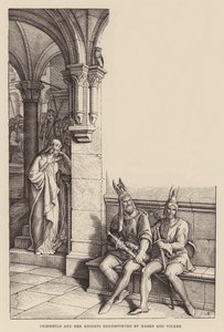 Criemhilda i jej rycerze dyskomfortowani przez Hagena i Volkera (rycina) autorstwa Julius (after) Schnorr von Carolsfeld