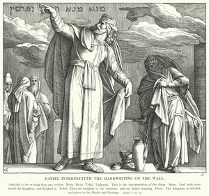 Daniel interpretuje pismo na ścianie (rycina) autorstwa Julius (after) Schnorr von Carolsfeld