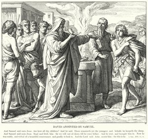 Dawid namaszczony przez Samuela (rycina) autorstwa Julius (after) Schnorr von Carolsfeld