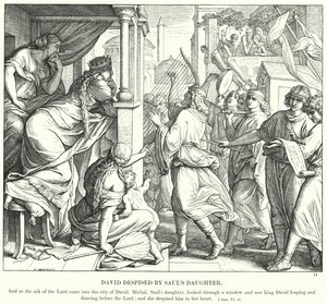 Dawid pogardzany przez córkę Saula (rycina) autorstwa Julius (after) Schnorr von Carolsfeld