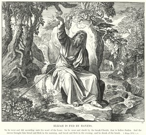 Eliasz jest karmiony przez kruki (rycina) autorstwa Julius (after) Schnorr von Carolsfeld