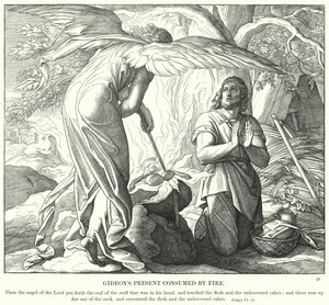 Prezent Gideona skonsumowany przez ogień (rycina) autorstwa Julius (after) Schnorr von Carolsfeld