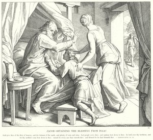 Jakub otrzymujący błogosławieństwo od Izaaka (rycina) autorstwa Julius (after) Schnorr von Carolsfeld