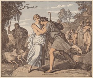 Jakub i Rachela przy studni, Księga Rodzaju, XXIX autorstwa Julius (after) Schnorr von Carolsfeld