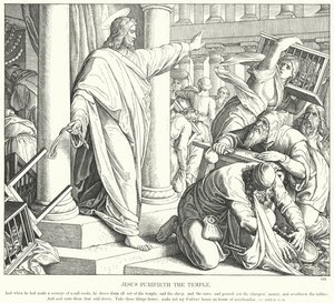 Jezus oczyszcza świątynię (rycina) autorstwa Julius (after) Schnorr von Carolsfeld