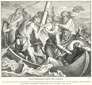 Jezus śpi podczas burzy (rycina) autorstwa Julius (after) Schnorr von Carolsfeld