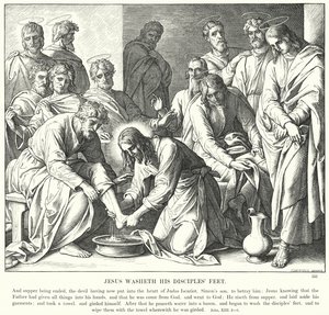Jezus myje stopy swoim uczniom (rycina) autorstwa Julius (after) Schnorr von Carolsfeld